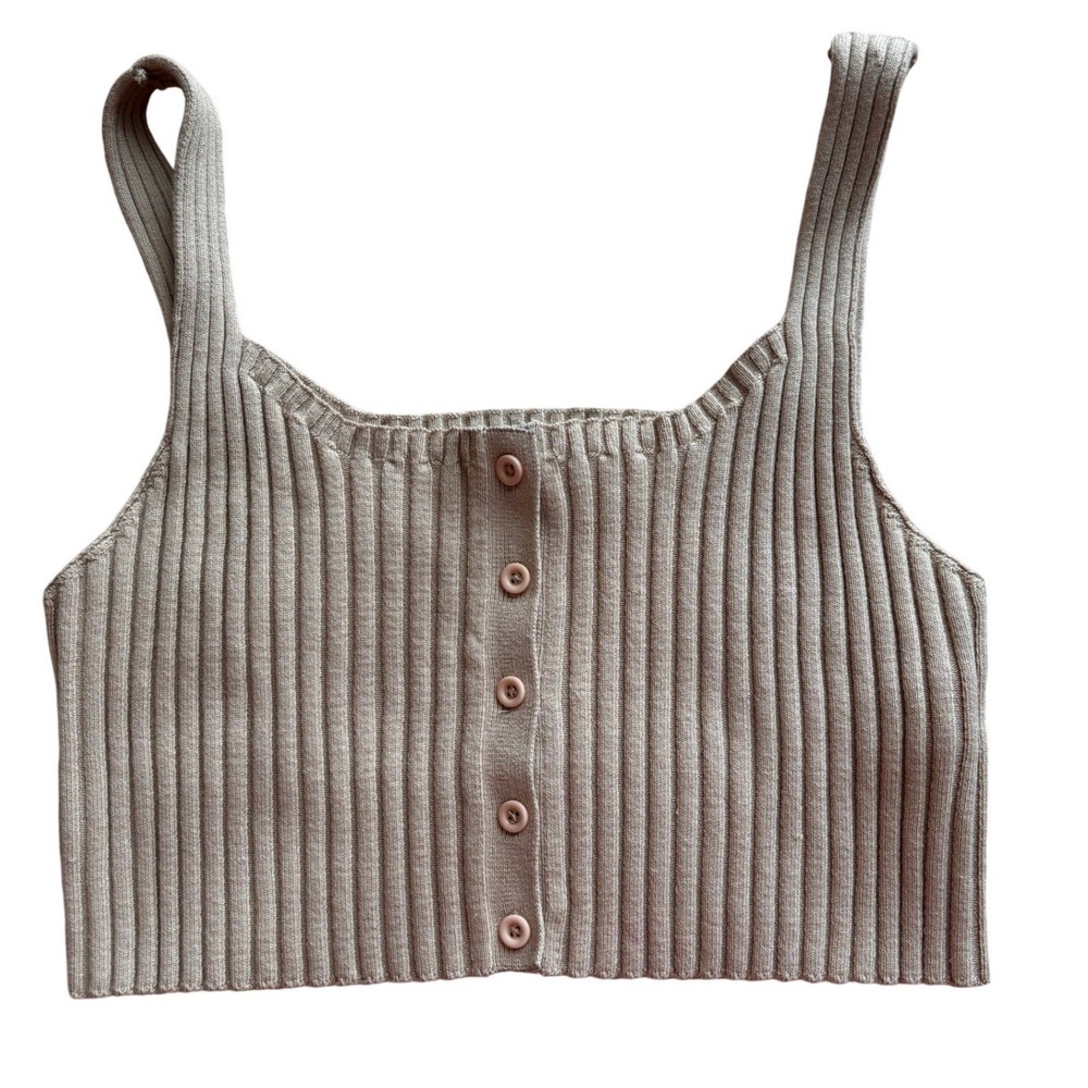 Forever 21 Ribbed Knit Tank Top Womens Large Tan Excellent Button Front Crop